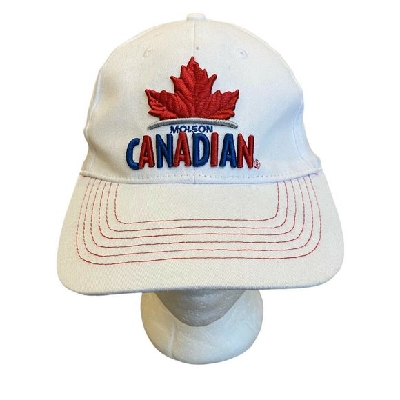 NWOT Molson Canadian Beer Hat Flexfit Cap Old 3D Embroidered Logo Red Blue - Picture 1 of 7